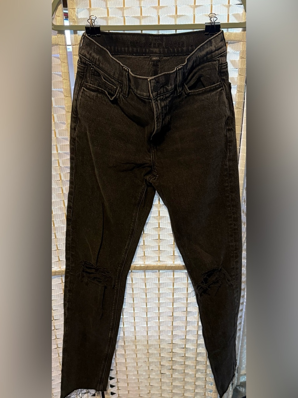 American Eagle Outfitters Black Skinny Jeans with Knee Rips